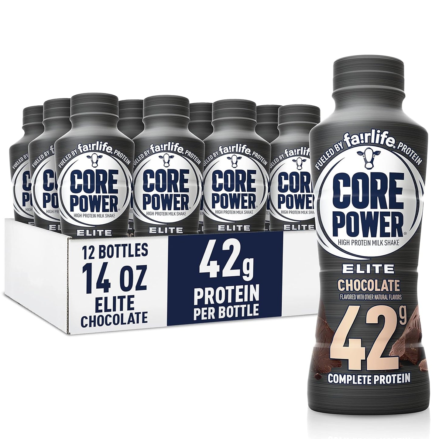 Elite High Protein Shake .26g/42g Bottle. 14oz. 12 Pack!
