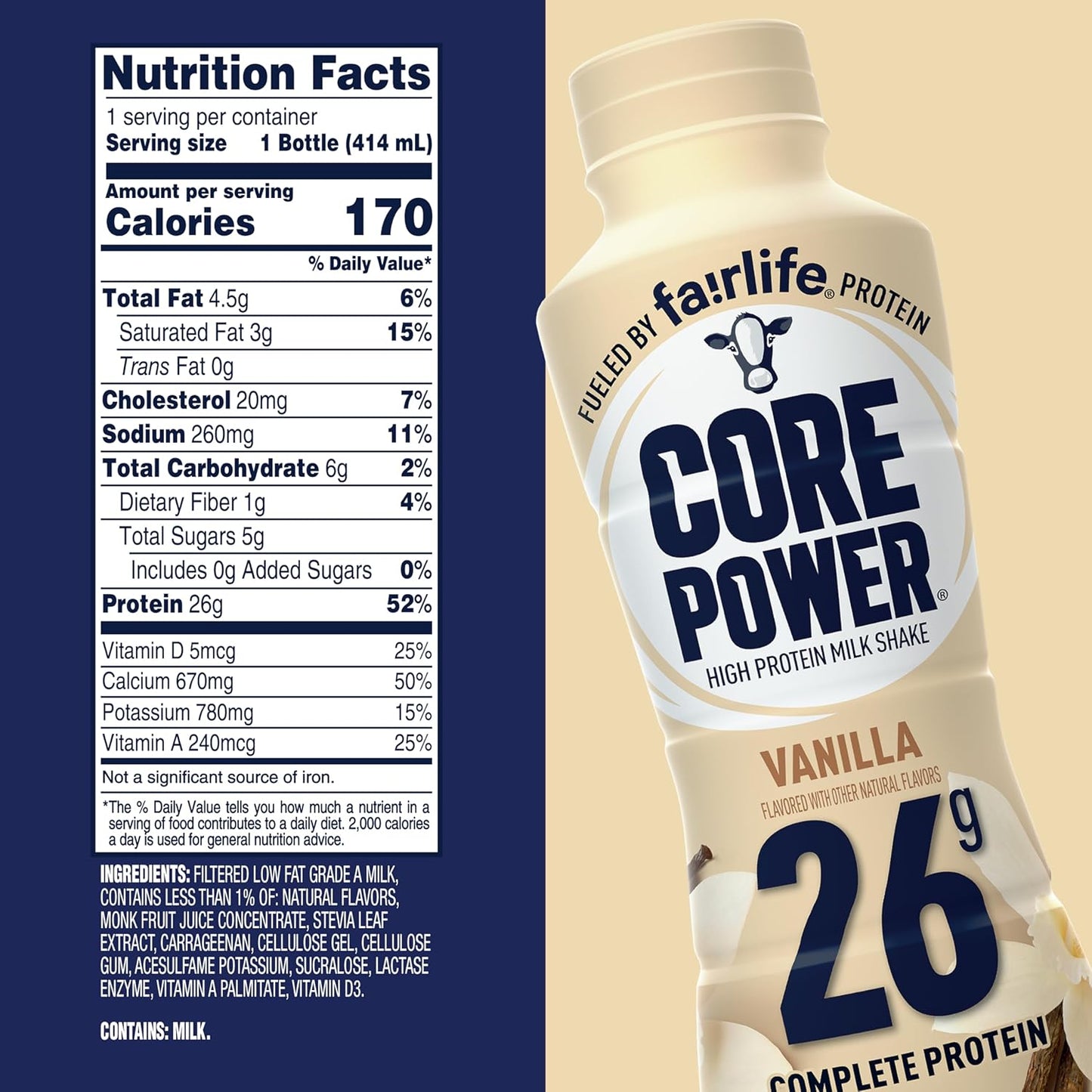 Elite High Protein Shake .26g/42g Bottle. 14oz. 12 Pack!